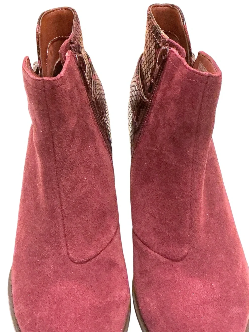 VIONIC Naomi Burgundy Suede Snakeskin Ankle Boots Size 7.5